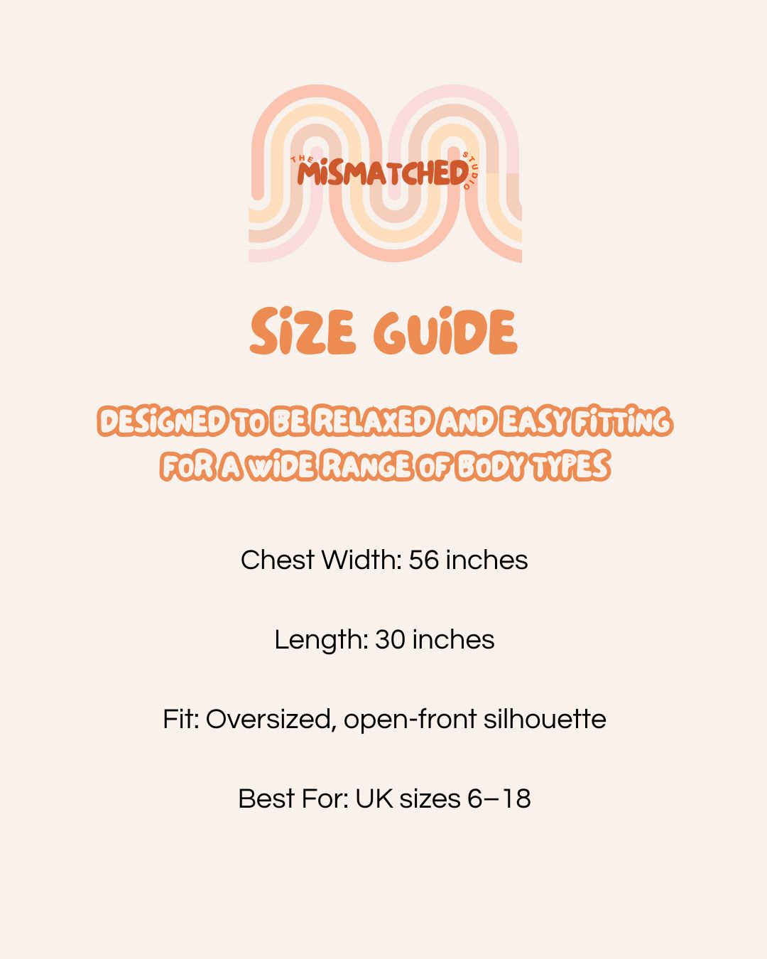 size guide for the mismatched studio