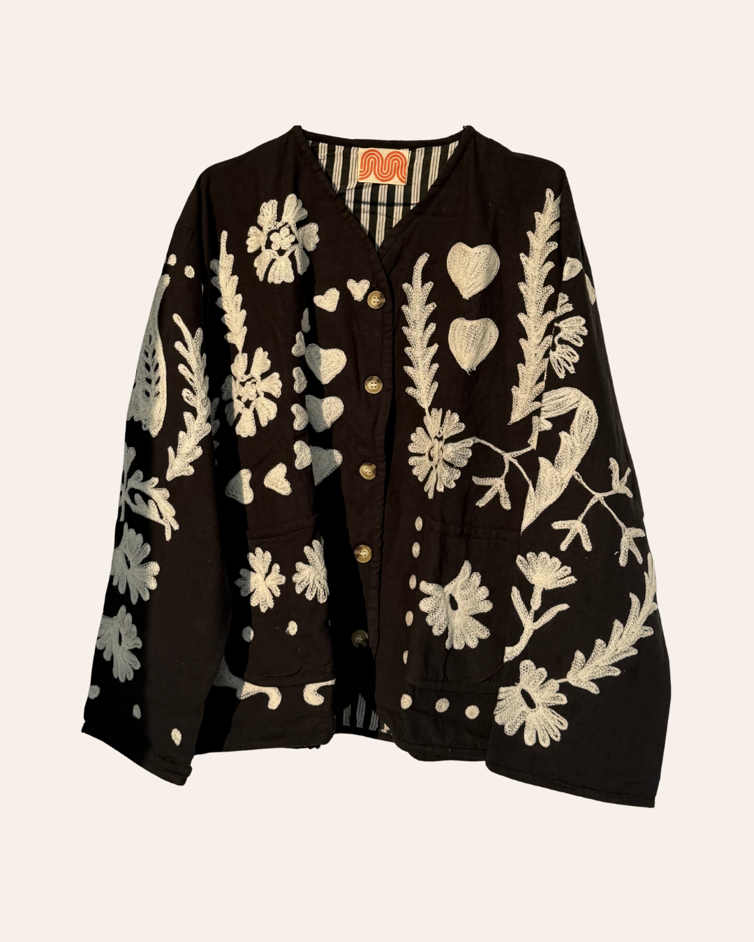 floral design threaded jacket black